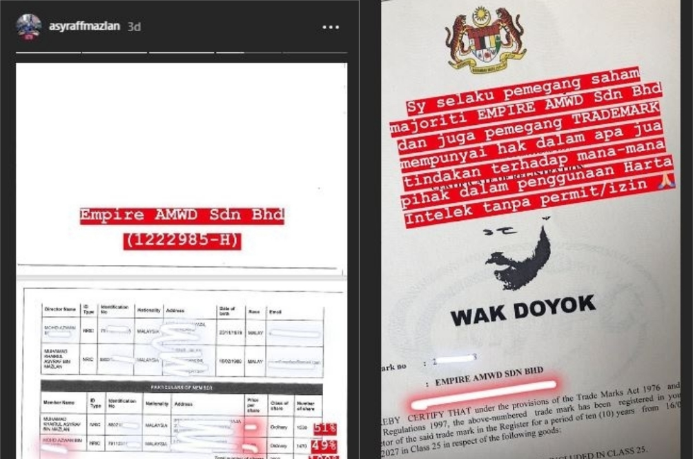 Instagram @asyraffmazlan Dokumen yang dipaparkan di IG Story Asyraff Mazlan